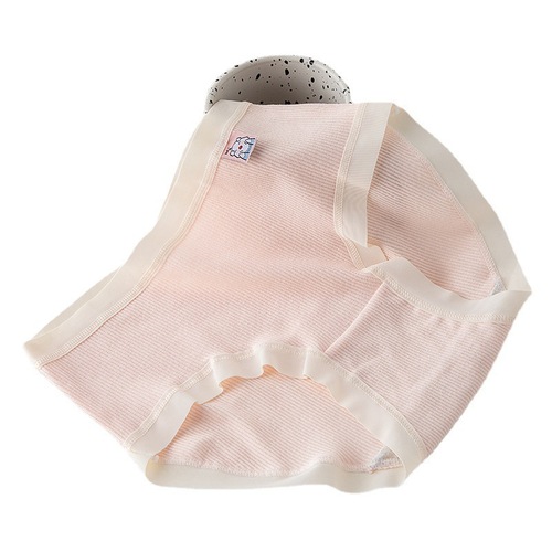 Simple solid color women's underwear girls cartoon cloth label shorts mid-waist breathable cotton crotch student briefs wholesale