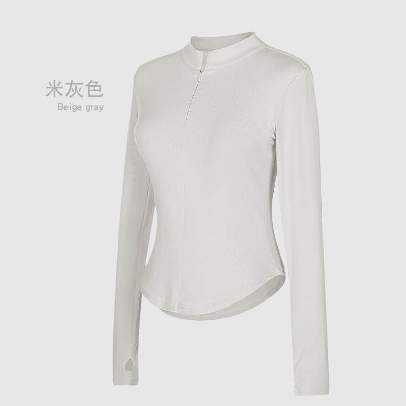 Ropa de baile, ropa de práctica, mujeres adultas, primavera y otoño, cuello alto, top de manga larga, cintura delgada, ropa deportiva, ropa de fitness, top de yoga