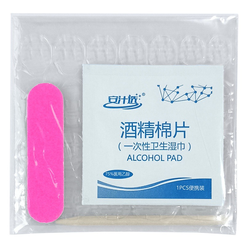 Kit de herramientas para decoración de uñas con pegamento de gelatina, lima de uñas, palitos de madera, algodón con alcohol y pegamento al por mayor, diseño simple.