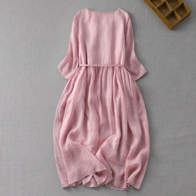 Платье летнее ретро приталенное, круглый воротник, средней длины, оверсайз, размеры M–2XL