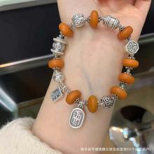天然琥珀蜜蜡老蜡饼子扣子手串搭配925复古银配件批发支持复检