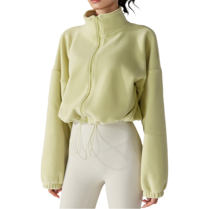 Cross-Border Fleece Sports Jacket for Women, Long-Sleeved, Fleece-Lined, Thickened, Windproof, Lamb Wool Yoga Running Wear, Fleece Sweatshirt