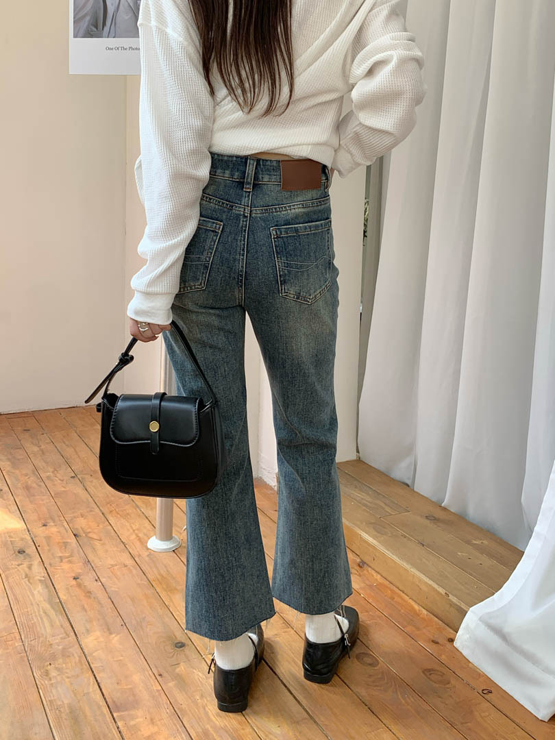 GAGD retro blue four-sided elastic slim nine-inch jeans for women, Korean style, high-waisted, slimming, slightly flared jeans pic 12