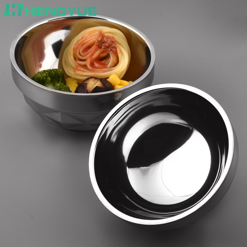 不锈钢饭碗韩式钻石双层焊边碗学校食堂汤碗家用饭碗幼儿园米饭碗