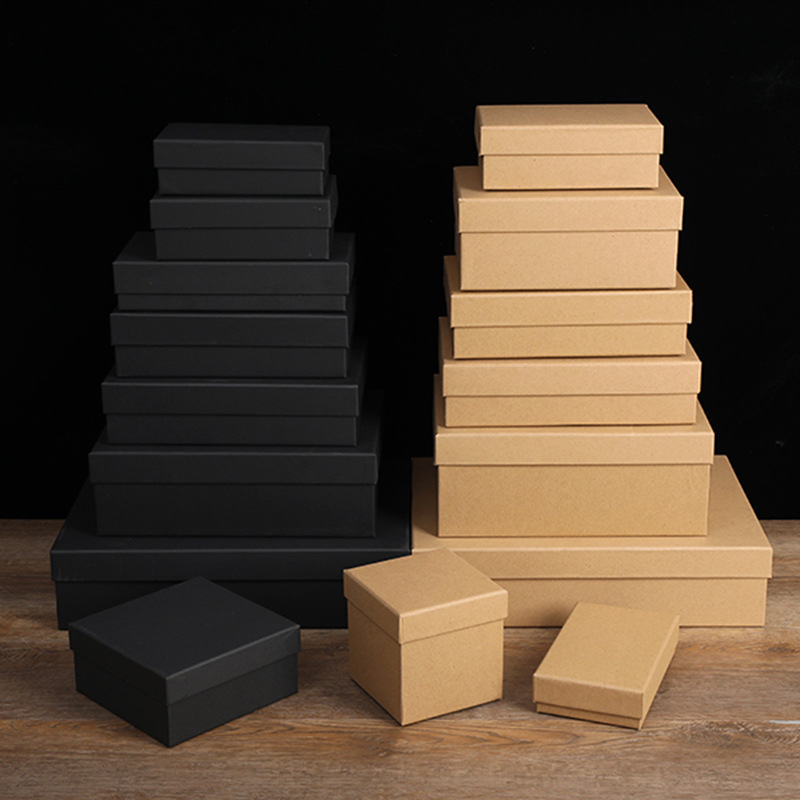 牛皮纸礼物包装盒现货天地盖长方形纸盒女神节黑色礼品盒