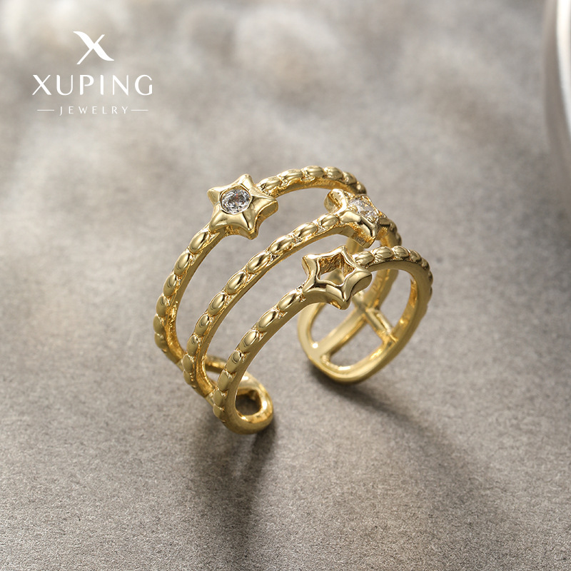 Anillo Xuping de aleación chapada en oro de 14k, nuevo, moderno y sencillo para mujer, anillo abierto ajustable de lujo ligero
