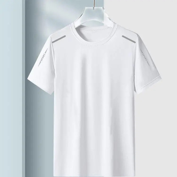 Verano nuevo estilo de moda de hielo camiseta de mangas cortas hombre deporte de mangas cortas malla transpirable tendencia versátil ropa superior