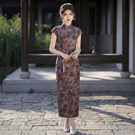 民国风复古红色竹子2026旗袍女短袖温柔显白气质妈妈款大码连衣裙