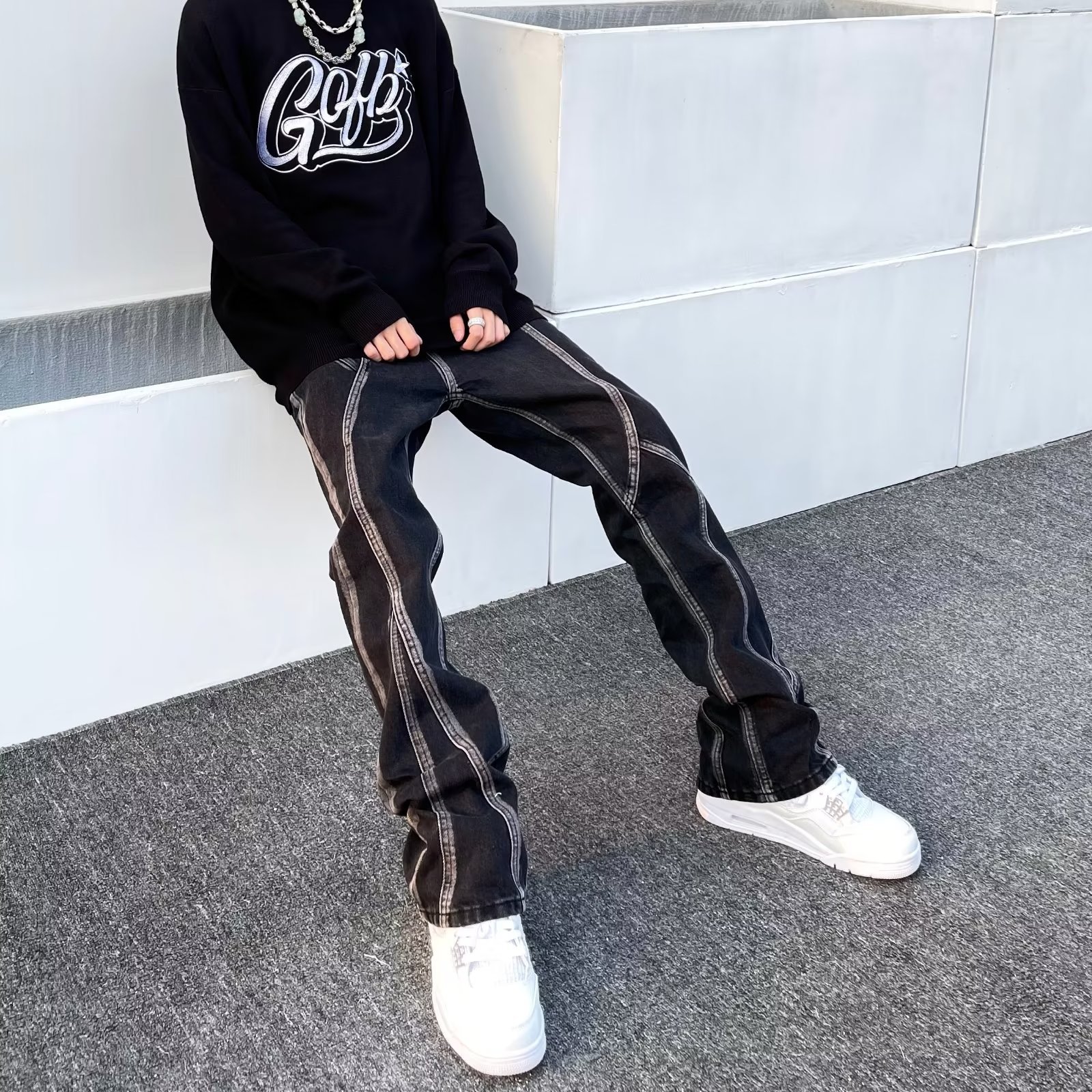 Patchwork Jeans For Men High Straight Loose Design Sense Niche Trendy Brand Street Pants Simple Style_viptrois.com