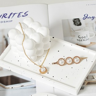 White Matte INS Style Plaster Tray Round Photo Props Ornaments Popular Necklace Jewelry Storage Show Gold Small