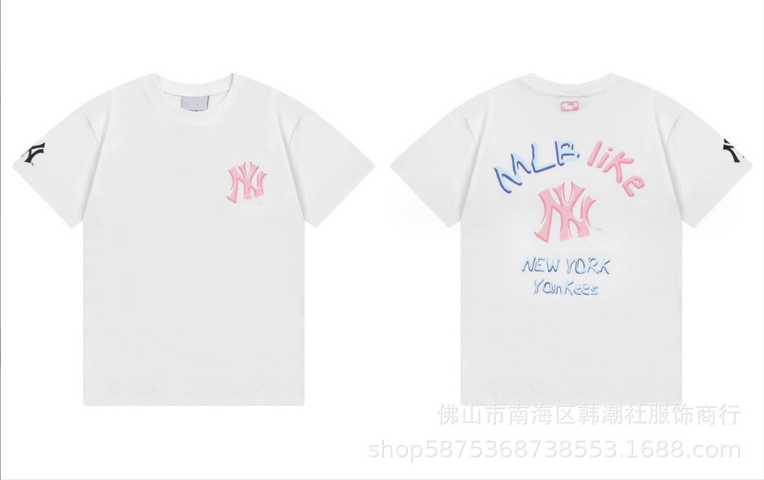 Fábrica al por mayor nueva moda Coreana de alta calidad impresa algodón manga corta hombres y mujeres mismo estilo pareja camiseta suelta soporte código de escaneo