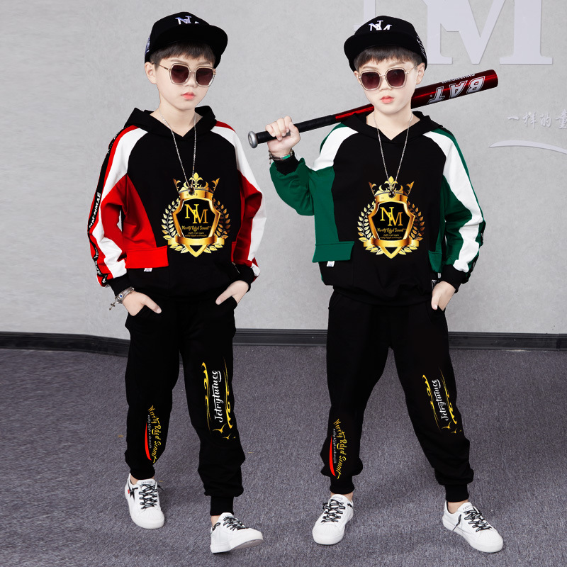 Boys' Autumn 2023 New Chinese and Korean Long sleeved Color Block Hooded Sweater for Children's Sports_voghion.com