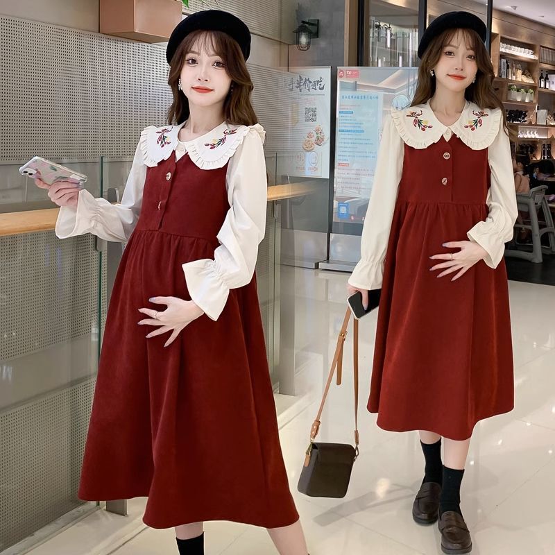 New Design Maternity Wear Loose Doll Collar Shirt + Vest Sweet Age-Reducing Trendy Mom Two-Piece Dress New Design Maternity Wear Loose Doll Collar Shirt + Vest Sweet Age-Reducing Trendy Mom Two-Piece Dress