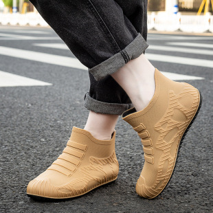 2025 new fashion short tube waterproof shoes men's thickened wear-resistant non-slip car wash kitchen work rain boots men's shoes