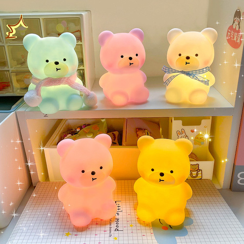 Cartoon Cute Bear Night Light for Children's Bedroom, Eye-Caring Lamp, Decorative Ornament for Kids, Student Gift Night Light