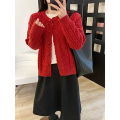 秋装女款女士红色开衫外套针织毛衣女2025新款网红爆款针织衫早秋