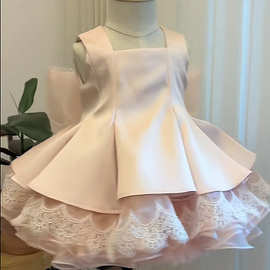 儿童礼服赵露思同款甜美千金蓬蓬公主裙夏季无袖蝴蝶结蕾丝礼服裙