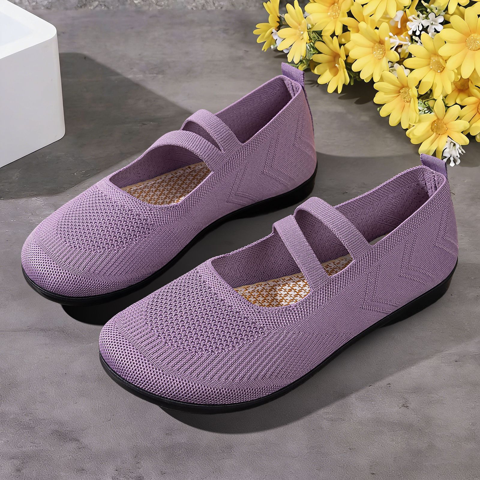 Zapatos de mujer transfronterizos superficiales con un pedale de suela suave no cansados zapatos de mujer tejidos transpirables zapatos de tela anchos zapatos