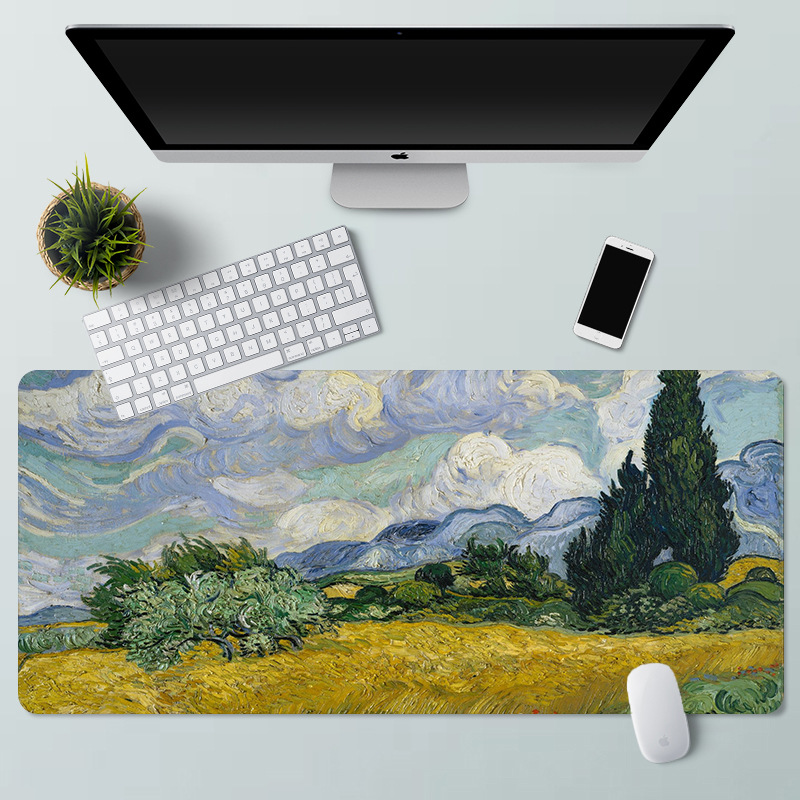 Alfombrilla de ratón paisaje pintura al óleo Van Gogh arte estera de escritorio de la computadora de gran tamaño estera de escritorio de bloqueo de precisión estera antideslizante