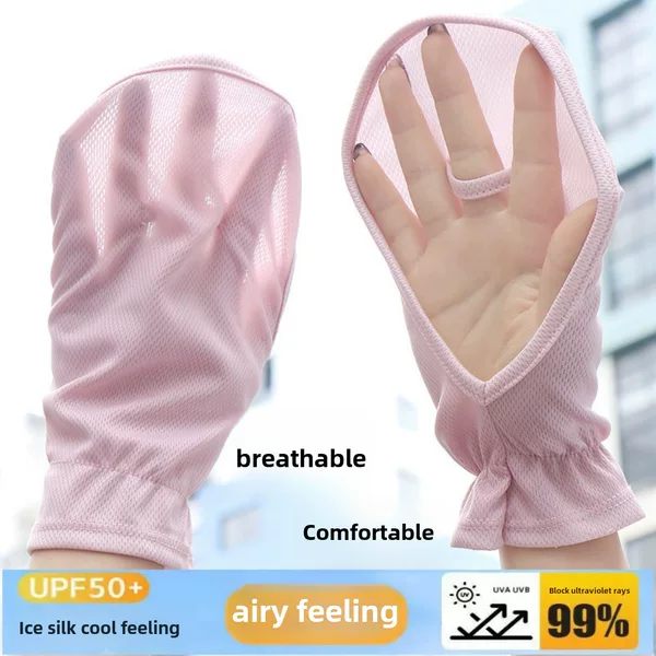 Summer Sunscreen Breathable Gloves Women's UV-resistant Princess Style Thin Finger-exposed Sleeves for Driving Outdoor Riding Non-slip