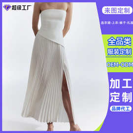 东莞虎门工厂定制跨境女士网纱压褶拼接礼服连衣裙