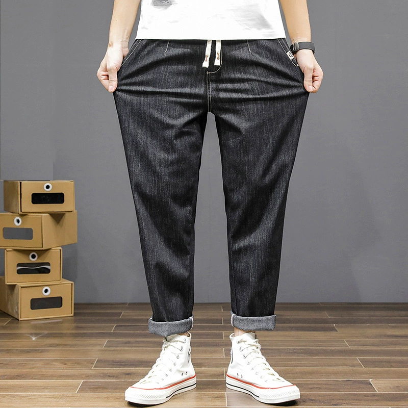 Демисезонные брюки, джинсы, эластичный пояс, свободный крой, oversize, плюс размер