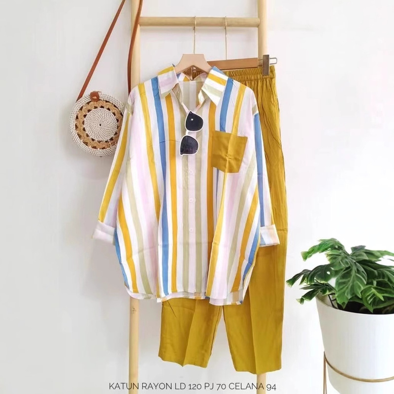 Amazon cross-border suit women's 2024 summer new striped suit casual long sleeve trousers two-piece set wholesale