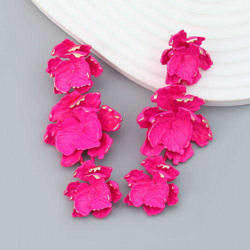 Spring new collection floral earrings—European and American-style women's Bohemian-style multi-layer alloy spray-painted flower drop earrings, wholesale