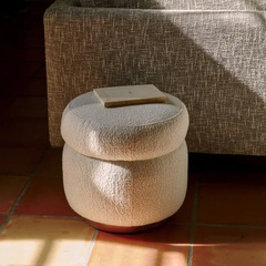 French-style ancient cream lamb leather round sofa stool modern Nordic light luxury minimalist designer bedroom vanity stool