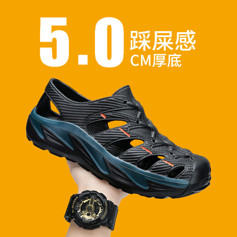 2025 Summer New Men's Thick Sole Slip-on Garden Shoes Breathable Beach Shoes Fashion Sandals Thick Sole Hole Shoes for Men