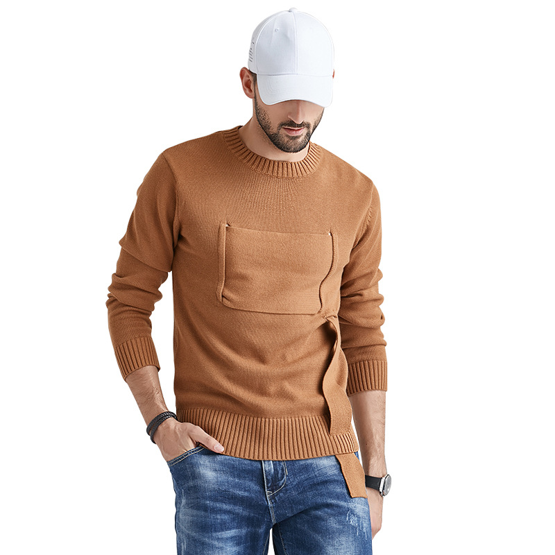 亚马逊爆款男士针织毛衣欧美英伦风长袖圆领保暖针织衫男一件代发