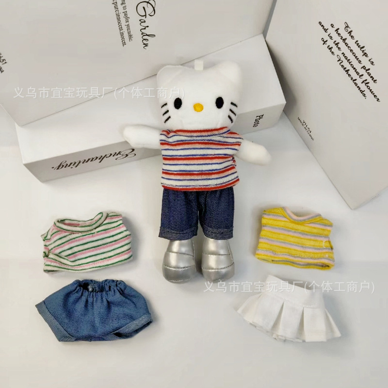 New Long-Legged Kitty Clothes Summer Striped Vest T10Cm Cotton Doll Short-Sleeved Shorts Crying Doll Toy Doll