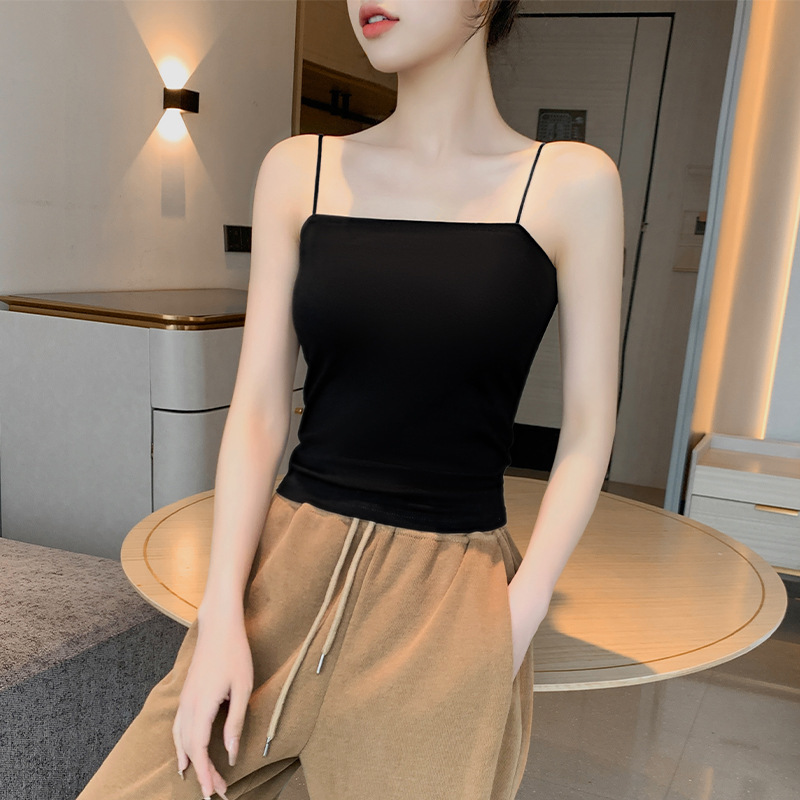 Summer New Sexy Women's Camisole Pure Cotton with Built-In Breast Pads, Slim Fit, Covering Breasts, Outer Wear, Tube Top, Bottoming Vest