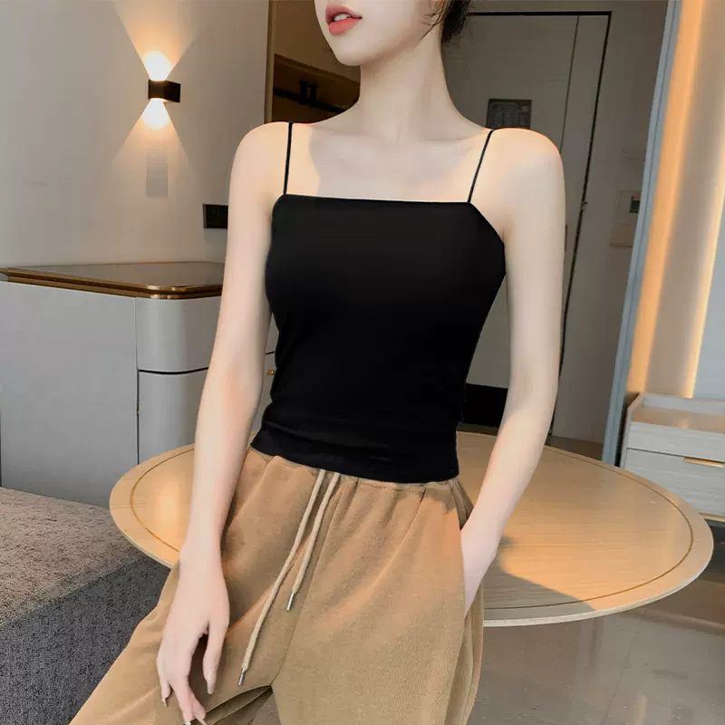 夏季新款性感女士吊带纯棉自带胸垫修身遮副乳外穿抹胸打底小背心