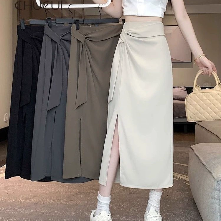 Юбка-костюм для женщин, новинка 2025 года, миниатюрная элегантная юбка с высокой талией, облегающая бедра, с неровным разрезом, одноступенчатая юбка