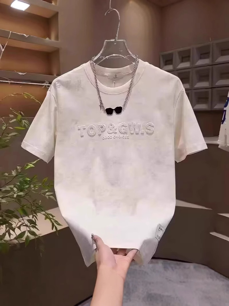 Camiseta de manga corta para hombres de verano, seda de hielo transpirable, nuevo estilo retro jacquard casual, suelto, versátil, cuello redondo, chaqueta de moda