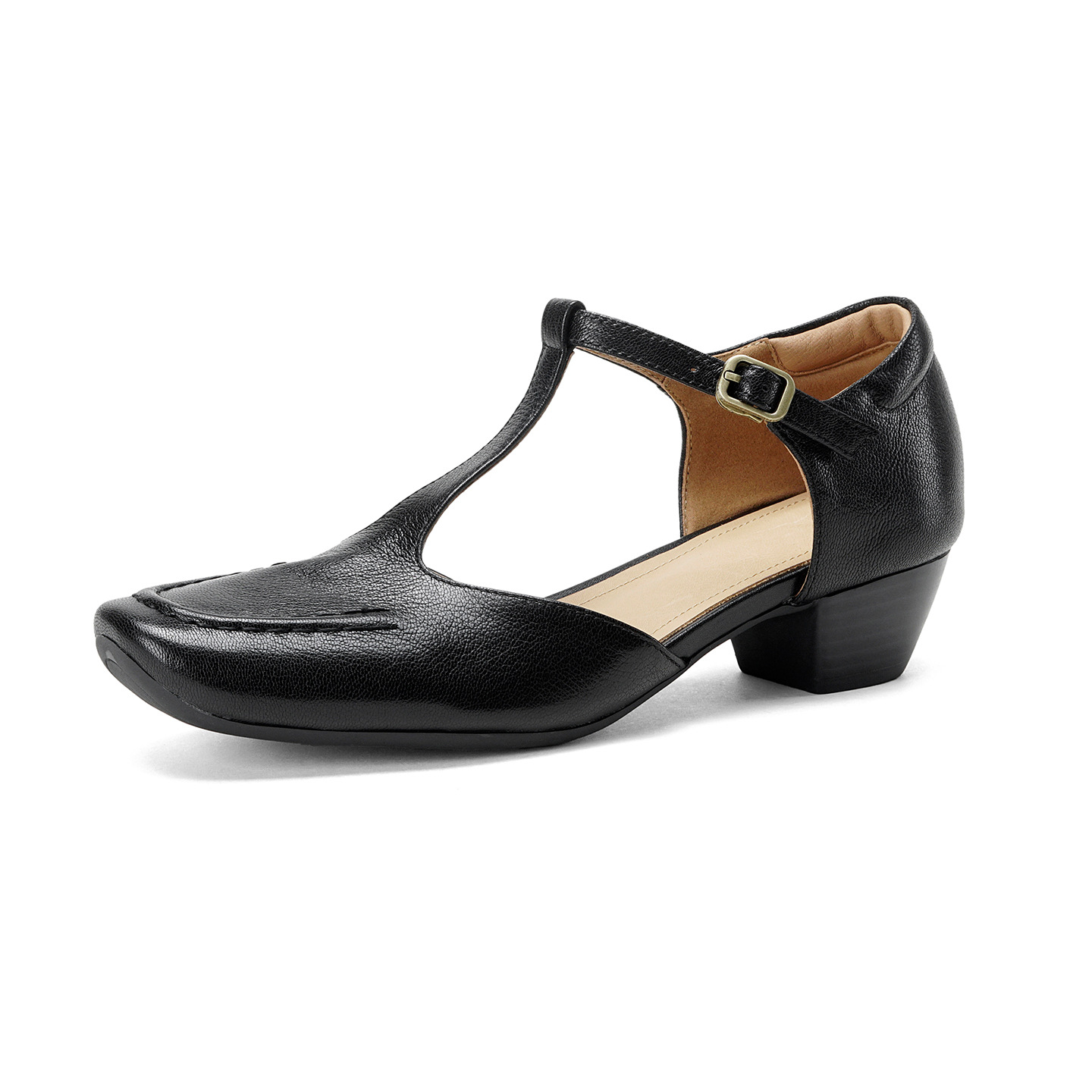 Sandal nữ cao gót mũi nhọn quai chữ T da cừu, gót 5 cm — đen chi tiết 20