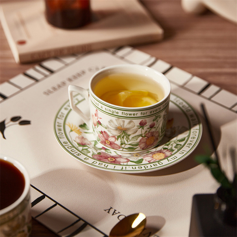French-Style Half-Flower Sunflower Ceramic Coffee Cup and Saucer Retro Set Gift Box High-Value Afternoon Tea Cup