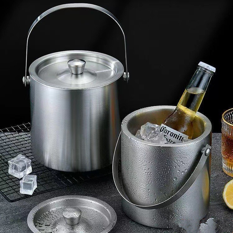 Cubo de Hielo de Acero Inoxidable Chuanyue, Cubo de Almacenamiento de Cubitos de Hielo Dorado con Tapa, Cubo Enfriador de Cerveza Portátil de Doble Capa 304, Moderno