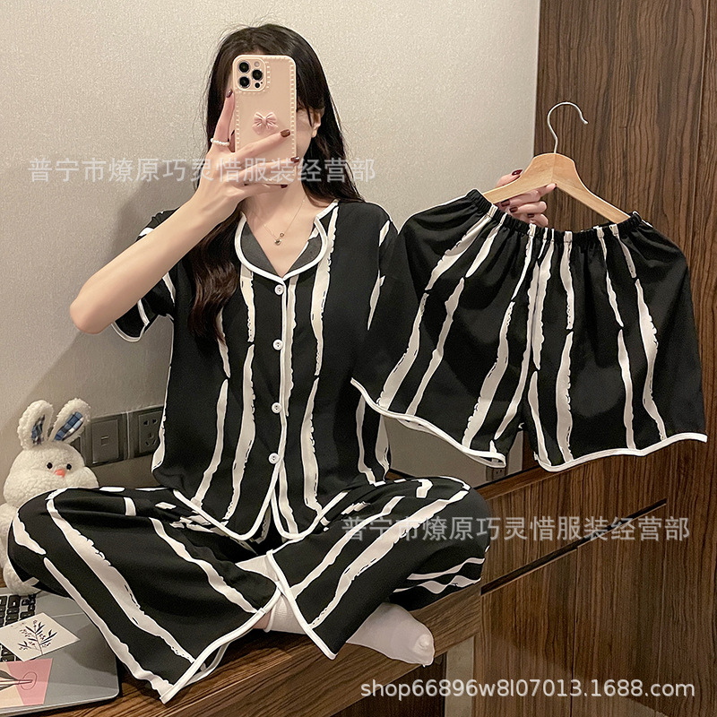 Nuevo estilo pijamas traje de tres piezas de las mujeres pijamas de estilo coreano de verano dulce ins estilo desgaste para el hogar conjunto de tres piezas entrega de una pieza