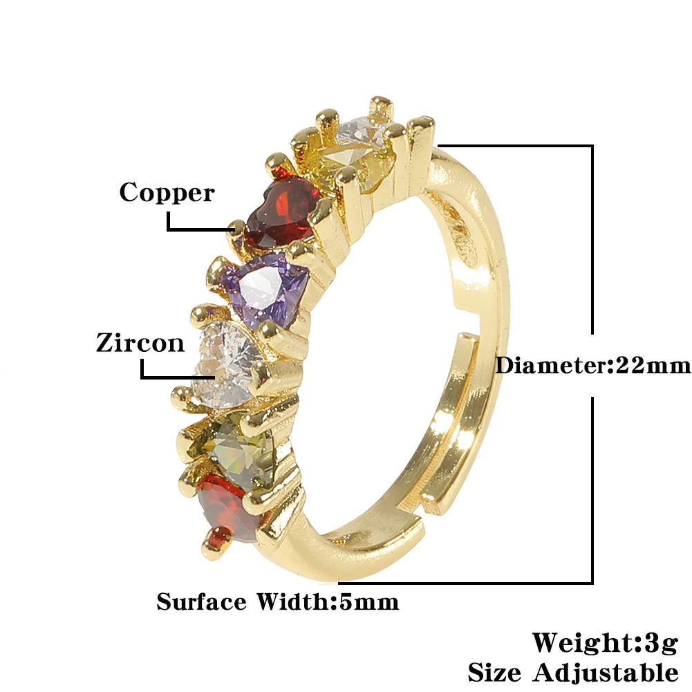 New Women's Hand Jewelry Copper Inlaid Zircon Heart-shaped Ring display picture 1