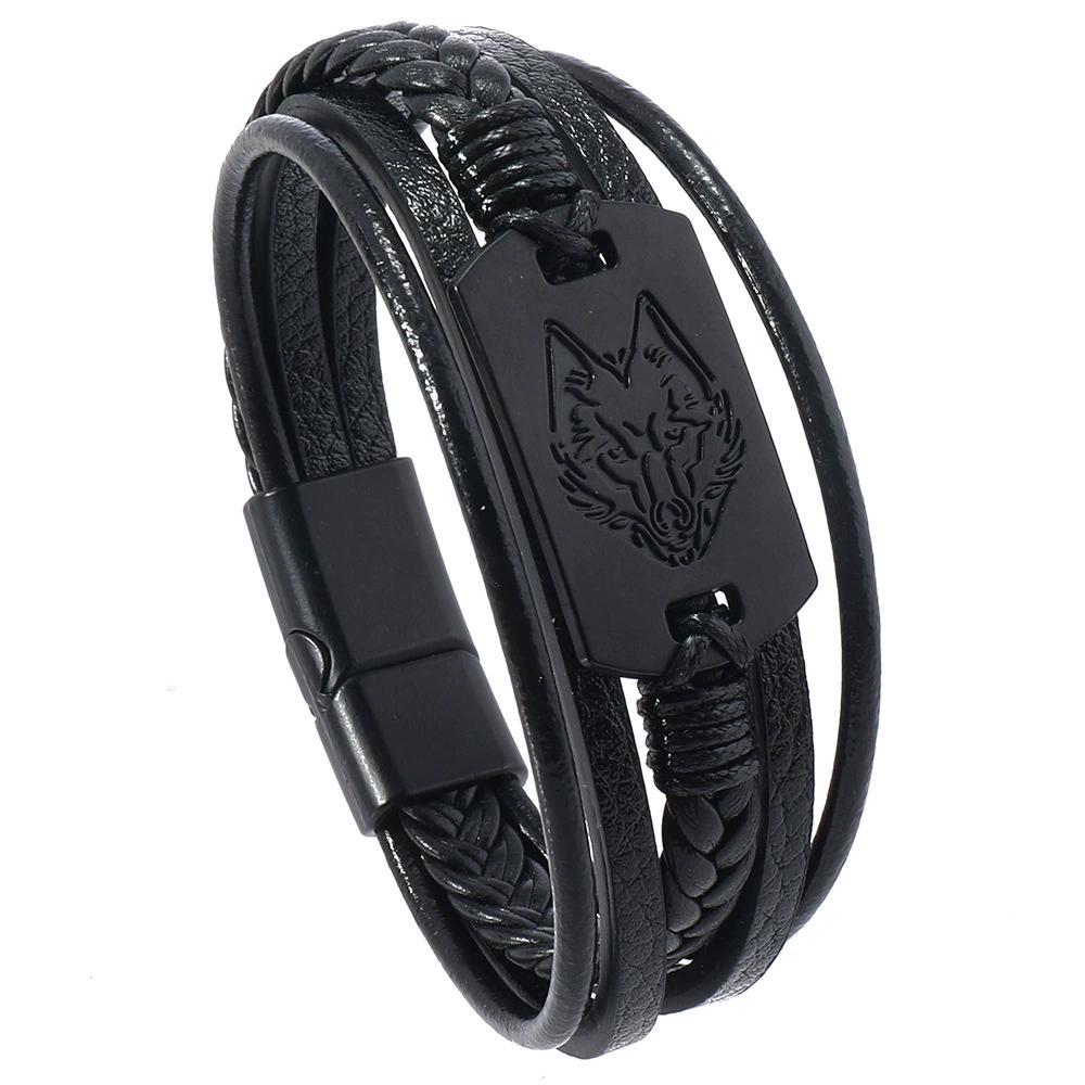 Men's PU Leather Bracelet RH360, Multi-Layer Beaded & Alloy Accents, 21.5 cm