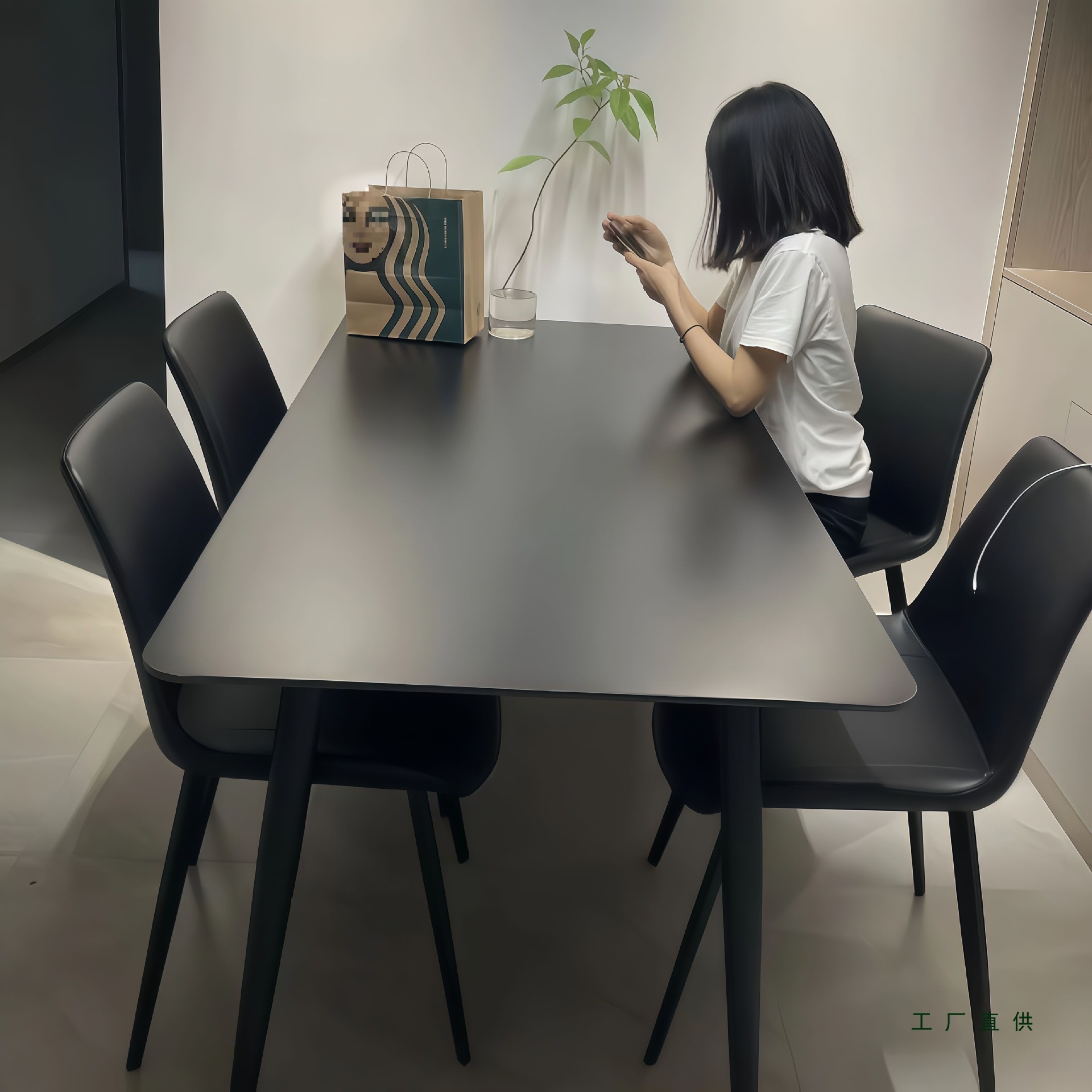 High-End Slate Dining Table and Chairs Black Internet Celebrity Luxury Minimalist Home Kitchen Dining Table Combination Modern Simple Nordic Style