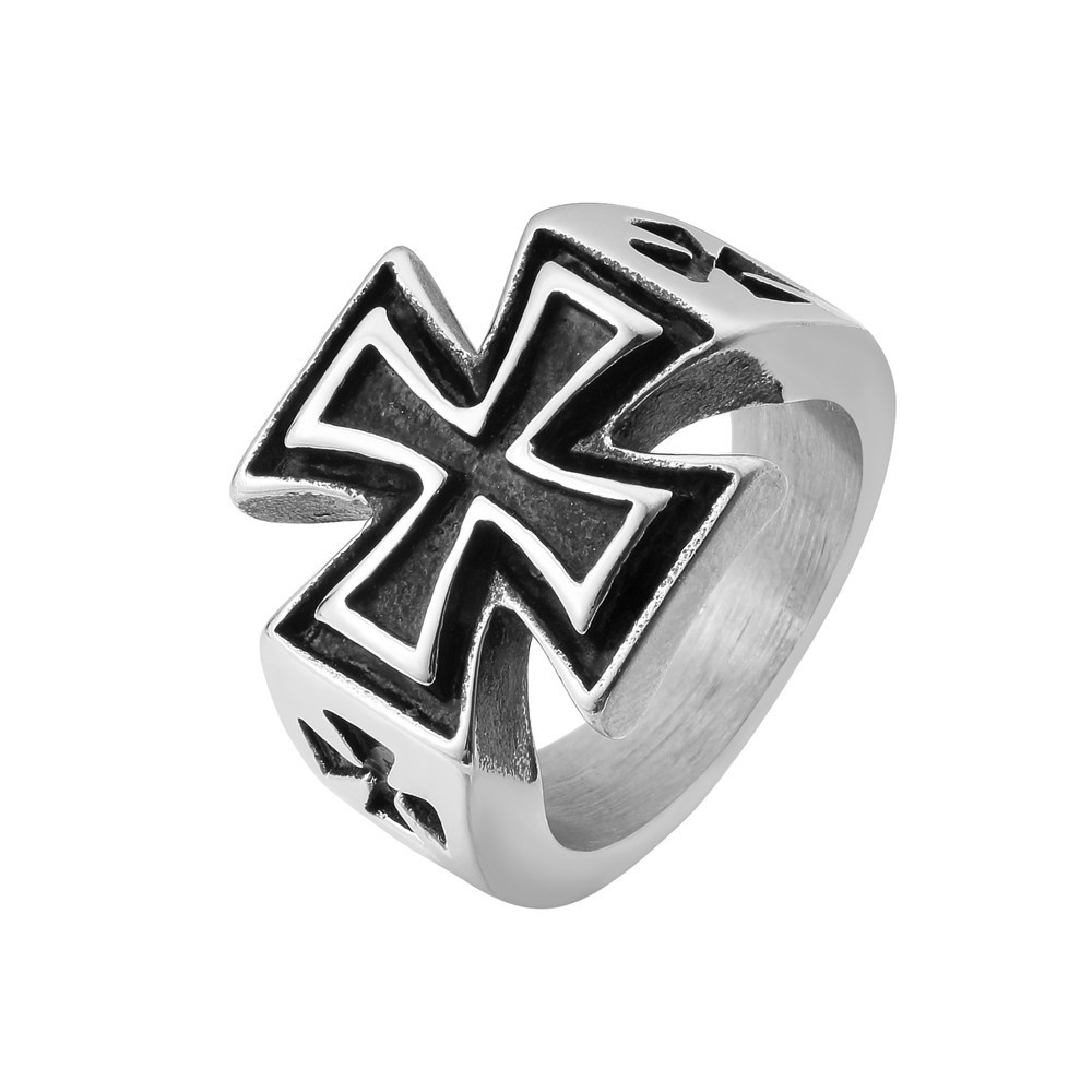 R1407 外贸饰品批发 欧美个性复古十字架男士钛钢戒指