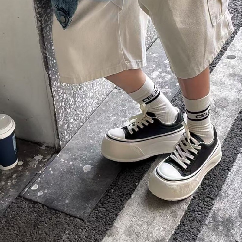 欧货真皮松糕厚底板鞋女2025秋季新款小白鞋透气百搭增高休闲鞋子|undefined