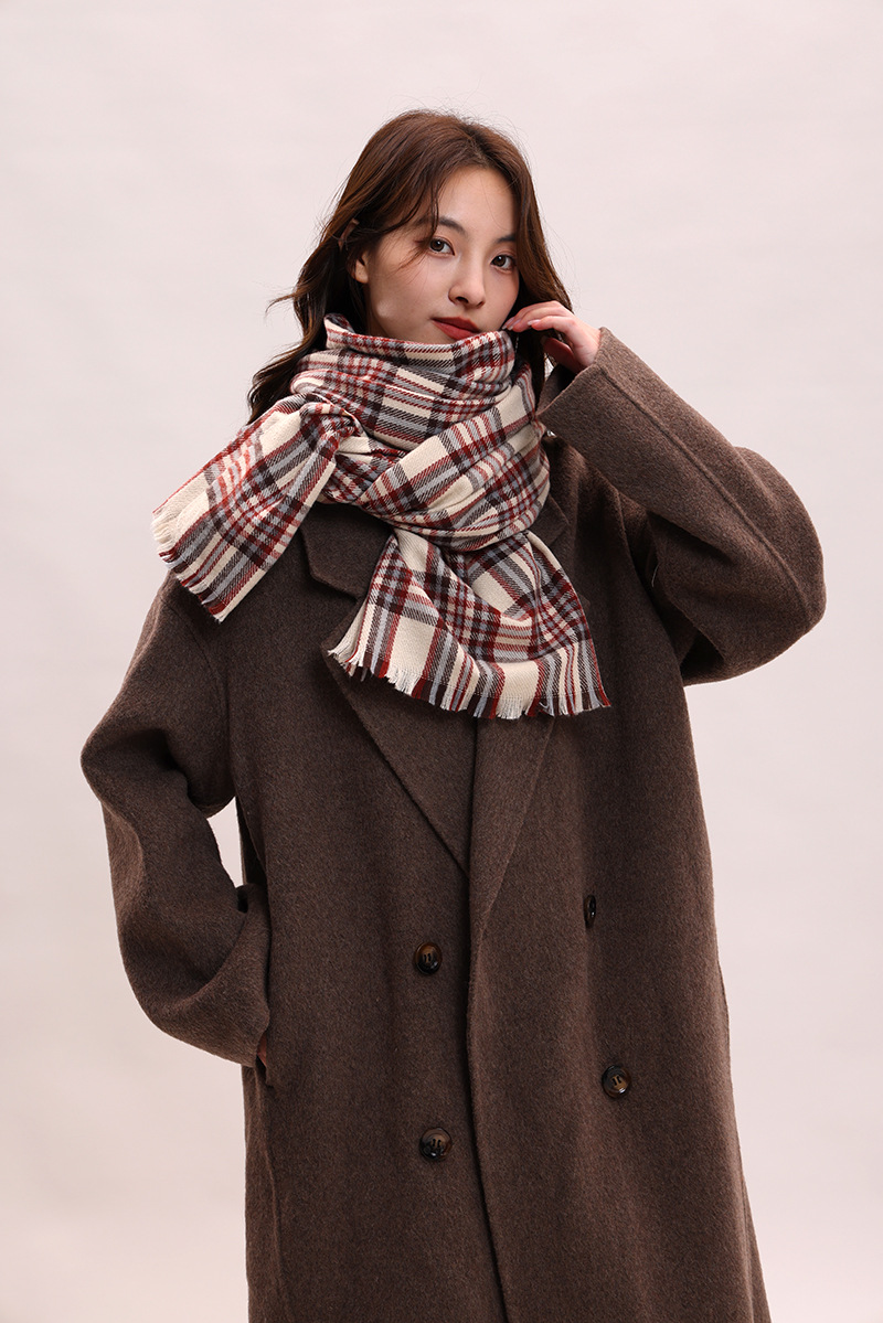 Korean version 2024 new women's autumn and winter warm shawl red checkered high-end atmosphere knitted thick scarf_voghion.com