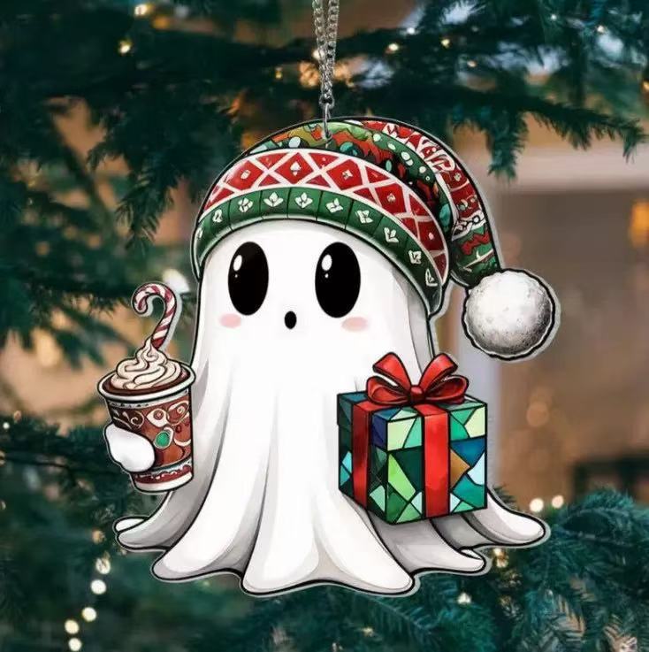 Nuevos productos transfronterizos Halloween lindo fantasma Sun Catcher pequeño fantasma 2D plano acrílico ambiente festivo adornos