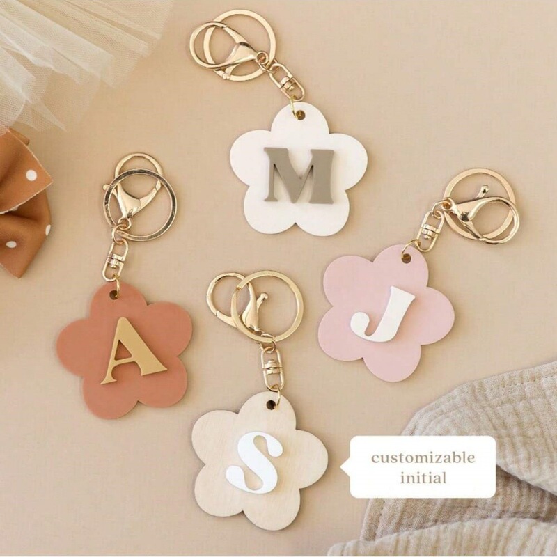 Etsy Popular Personalized One-Piece Customized 3D Keychain Bag Buckle Backpack Small Flower English Letter Pendant Brown
