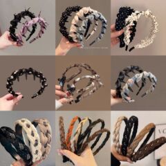 新しいレトロなラインストーンツイストヘッドバンド、ハイエンドでエレガントなヘッドバンド、ヘアピン、女性用インターネットセレブスタイルのつば広ヘアプレス洗顔フープ
