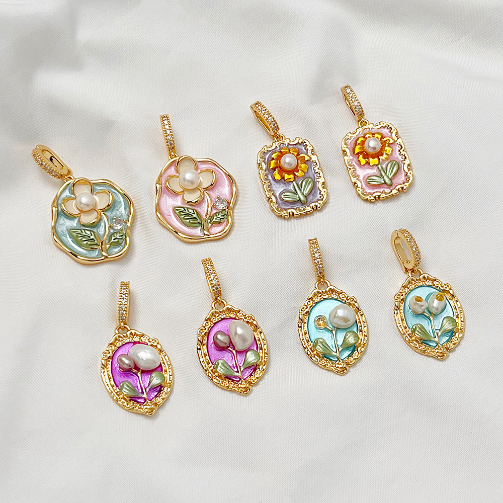 DIY Jewelry Accessories Classification 1 Piece Quantity Copper Material 1 Piece 25*42mm Copper Pearl Heart Shape Flower Pendant